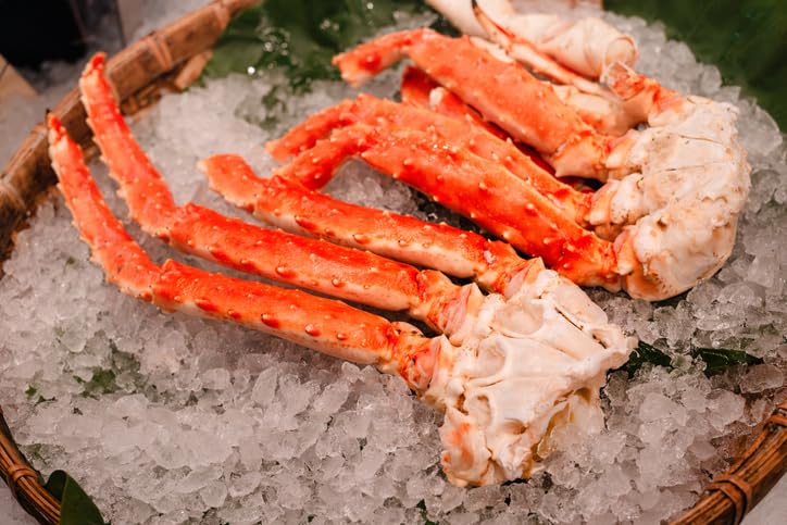Premium Alaskan king crab legs on ice
